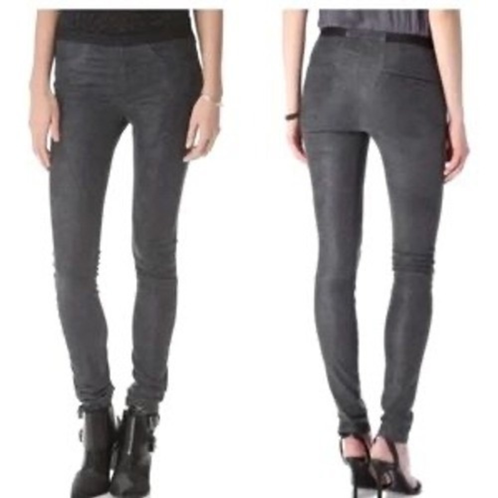 HELMUT LANG Grey Lamb Suede Leather Skinny Leggings Pants Size 0 SW-PT0177